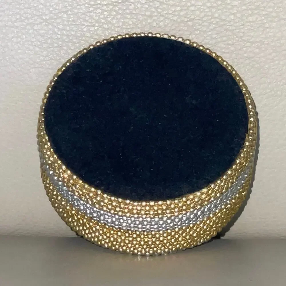 Vintage 1980s Beaded Round Trinket Box 2.75